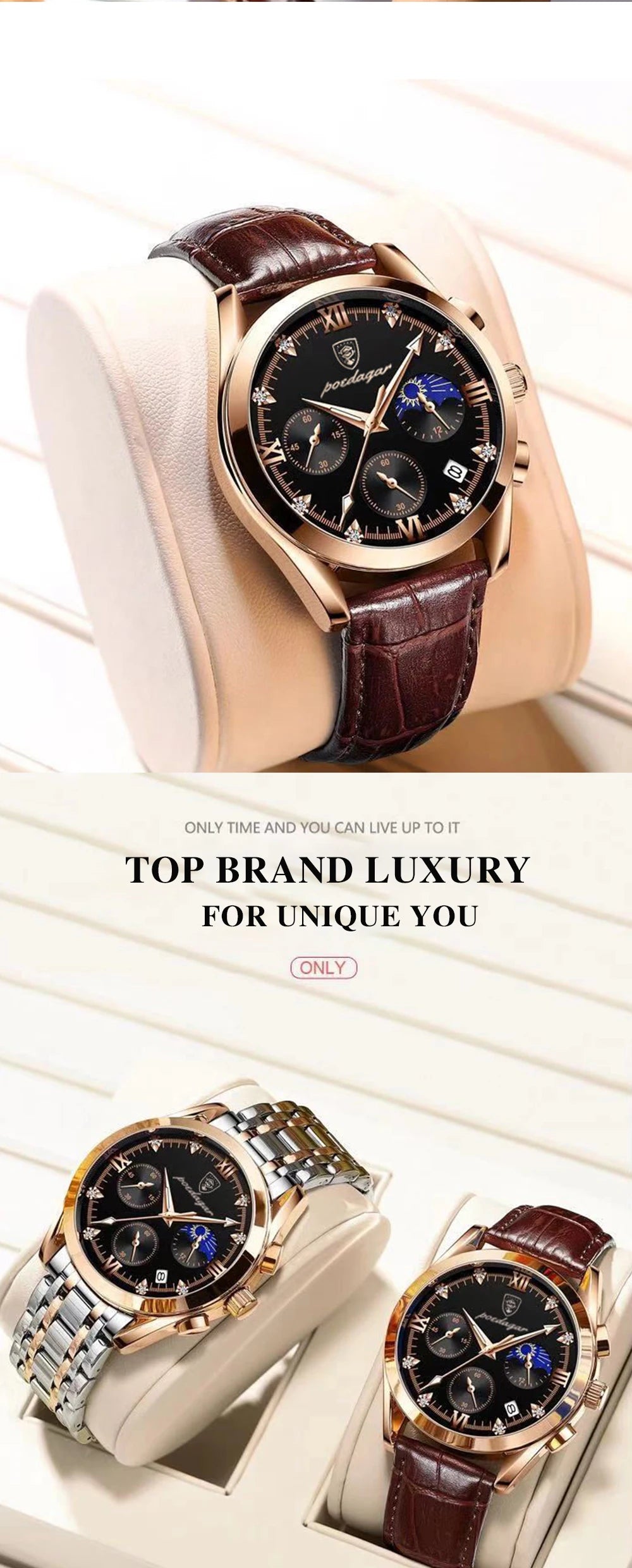 POEDAGAR New Fashion Men Watch Top Brand Luxury Men's Leather Quartz Wristwatch Sports Waterproof Luminous Date Male Clock + Box