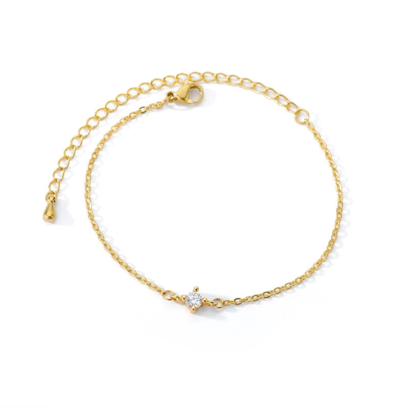 Single Zircon Circle Bead Bracelets For Women Stainless Steel Bracelet Summer Jewelry Couple Friends Accessories Gift 2023