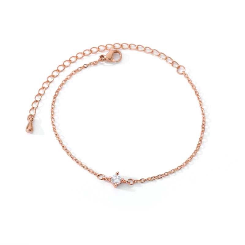 Single Zircon Circle Bead Bracelets For Women Stainless Steel Bracelet Summer Jewelry Couple Friends Accessories Gift 2023