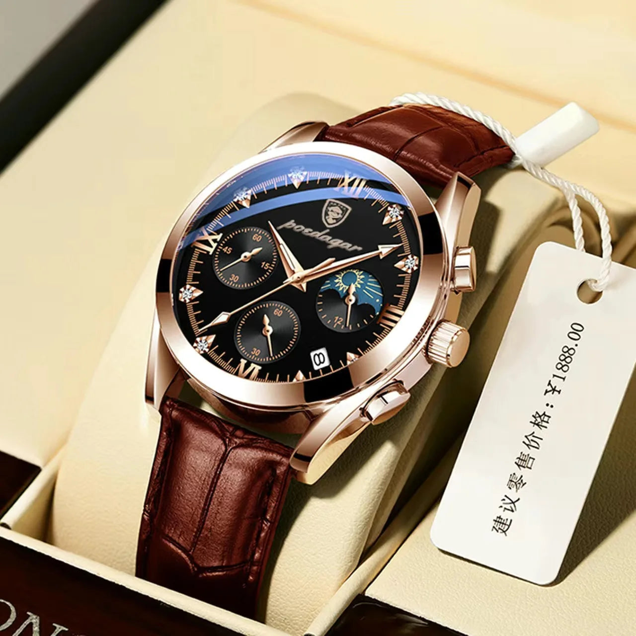 POEDAGAR New Fashion Men Watch Top Brand Luxury Men's Leather Quartz Wristwatch Sports Waterproof Luminous Date Male Clock + Box