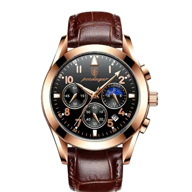 POEDAGAR New Fashion Men Watch Top Brand Luxury Men's Leather Quartz Wristwatch Sports Waterproof Luminous Date Male Clock + Box