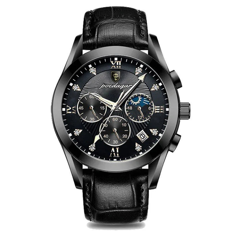 POEDAGAR New Fashion Men Watch Top Brand Luxury Men's Leather Quartz Wristwatch Sports Waterproof Luminous Date Male Clock + Box