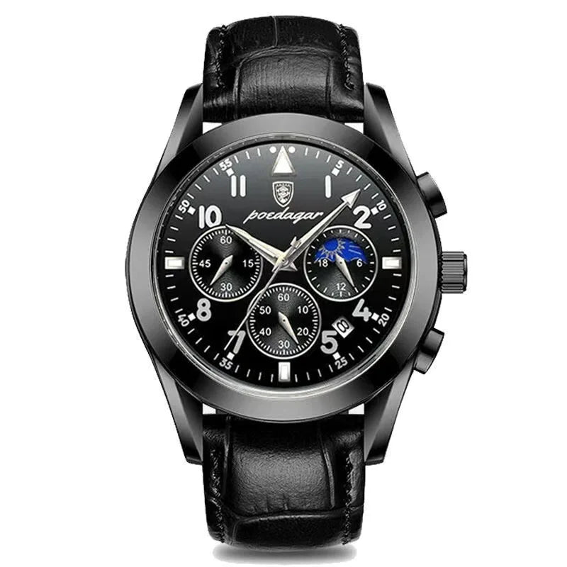 POEDAGAR New Fashion Men Watch Top Brand Luxury Men's Leather Quartz Wristwatch Sports Waterproof Luminous Date Male Clock + Box