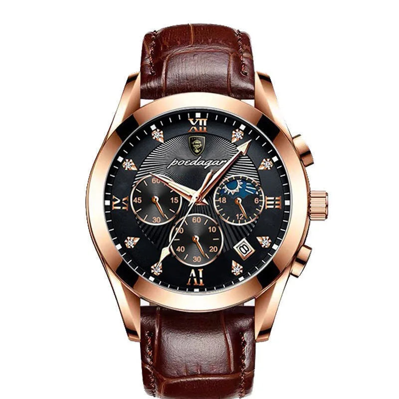 POEDAGAR New Fashion Men Watch Top Brand Luxury Men's Leather Quartz Wristwatch Sports Waterproof Luminous Date Male Clock + Box