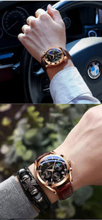 POEDAGAR New Fashion Men Watch Top Brand Luxury Men's Leather Quartz Wristwatch Sports Waterproof Luminous Date Male Clock + Box