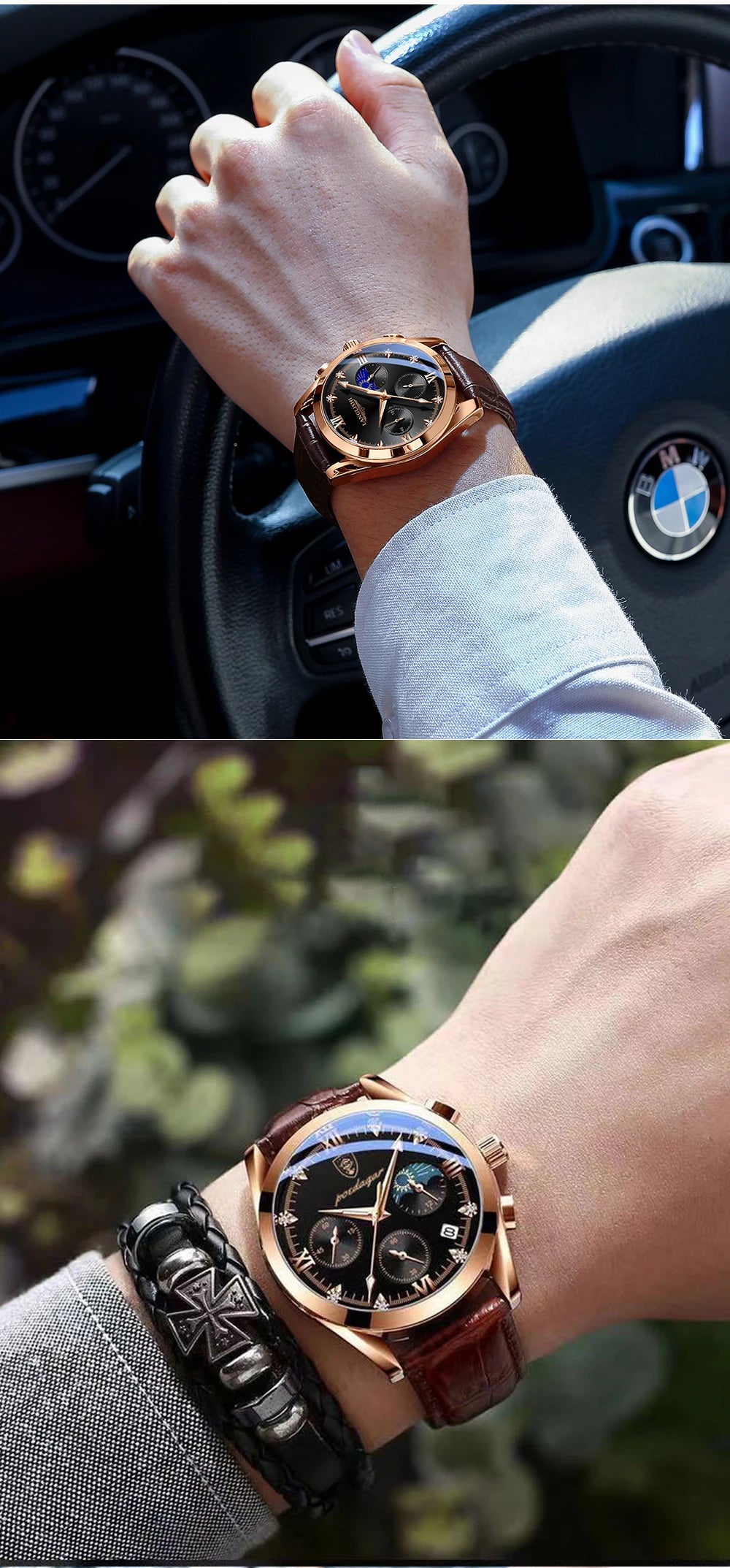 POEDAGAR New Fashion Men Watch Top Brand Luxury Men's Leather Quartz Wristwatch Sports Waterproof Luminous Date Male Clock + Box