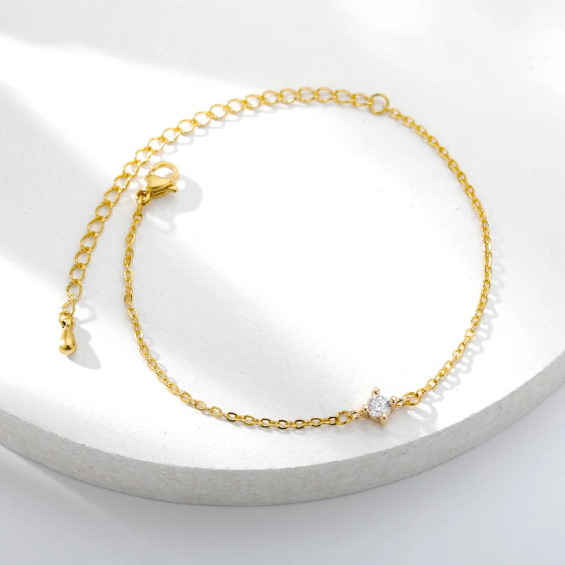 Single Zircon Circle Bead Bracelets For Women Stainless Steel Bracelet Summer Jewelry Couple Friends Accessories Gift 2023