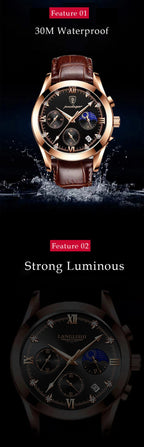 POEDAGAR New Fashion Men Watch Top Brand Luxury Men's Leather Quartz Wristwatch Sports Waterproof Luminous Date Male Clock + Box