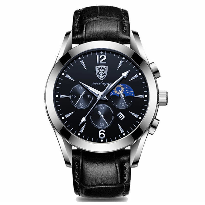 POEDAGAR New Fashion Men Watch Top Brand Luxury Men's Leather Quartz Wristwatch Sports Waterproof Luminous Date Male Clock + Box