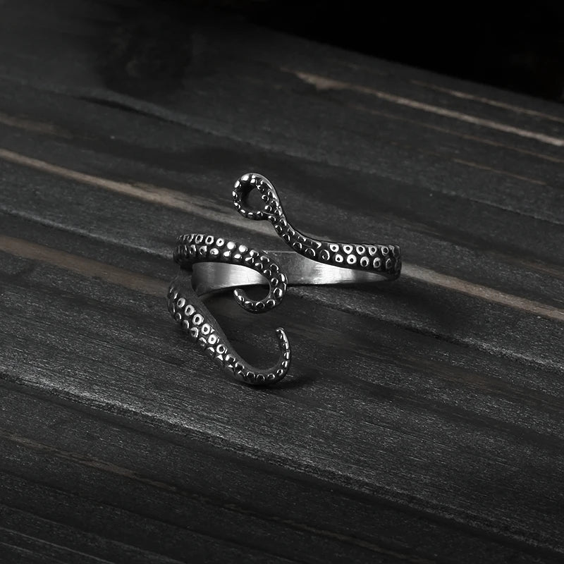 Octopus Feeler Rings Stainless Steel Adjustable Rings for Womens Mens Personality Ring Punk Vintage Rock Party Couple Jewelry