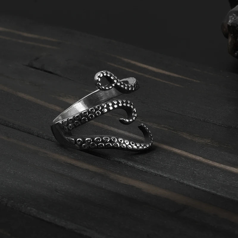 Octopus Feeler Rings Stainless Steel Adjustable Rings for Womens Mens Personality Ring Punk Vintage Rock Party Couple Jewelry