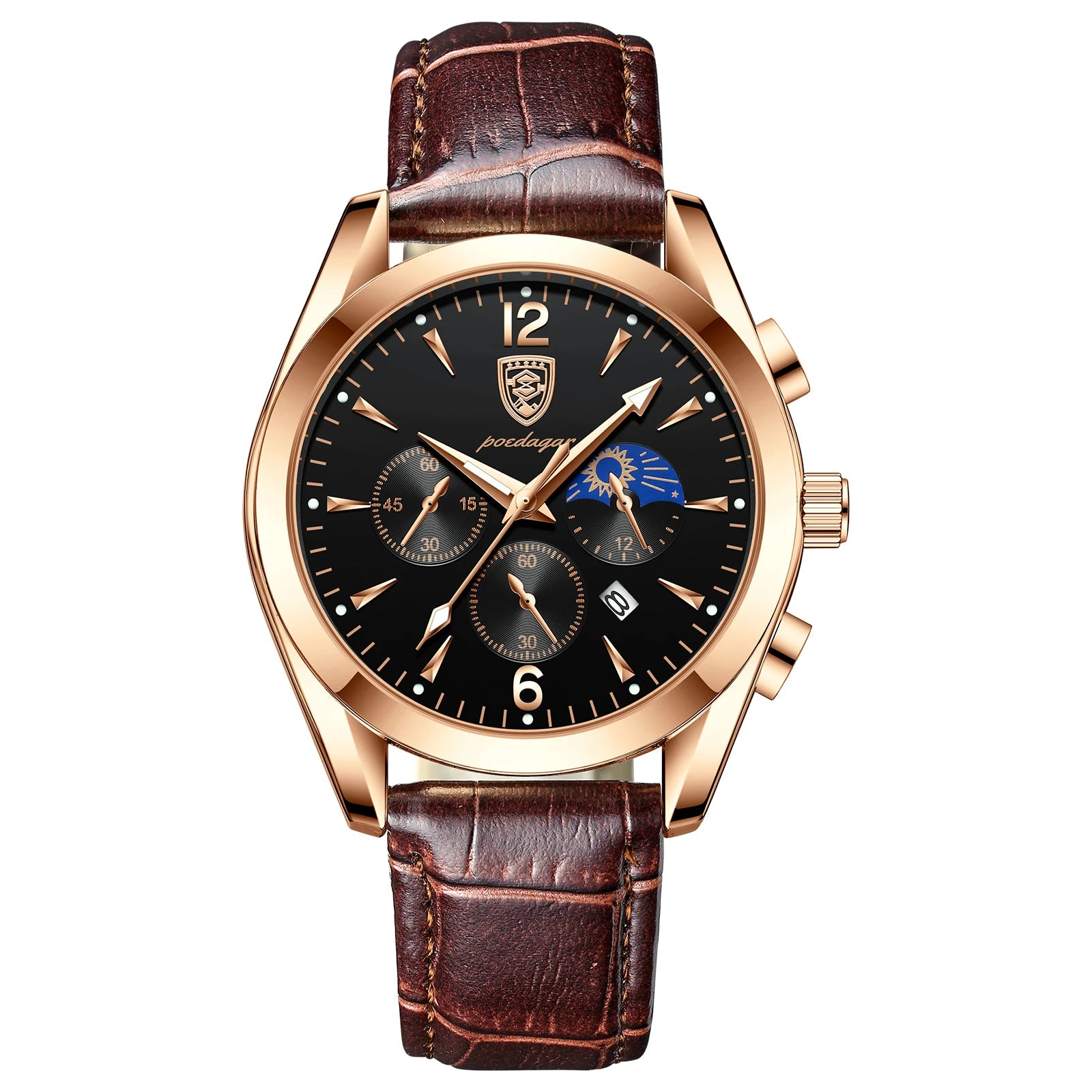 POEDAGAR New Fashion Men Watch Top Brand Luxury Men's Leather Quartz Wristwatch Sports Waterproof Luminous Date Male Clock + Box