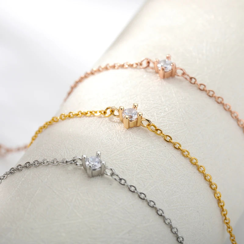 Single Zircon Circle Bead Bracelets For Women Stainless Steel Bracelet Summer Jewelry Couple Friends Accessories Gift 2023
