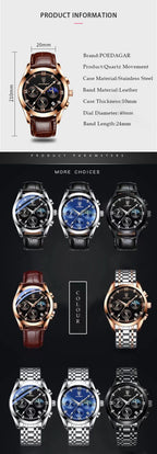 POEDAGAR New Fashion Men Watch Top Brand Luxury Men's Leather Quartz Wristwatch Sports Waterproof Luminous Date Male Clock + Box