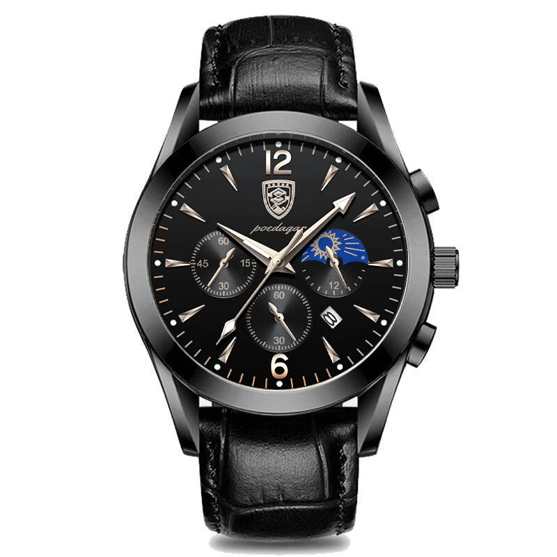 POEDAGAR New Fashion Men Watch Top Brand Luxury Men's Leather Quartz Wristwatch Sports Waterproof Luminous Date Male Clock + Box