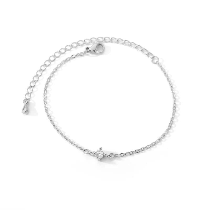 Single Zircon Circle Bead Bracelets For Women Stainless Steel Bracelet Summer Jewelry Couple Friends Accessories Gift 2023
