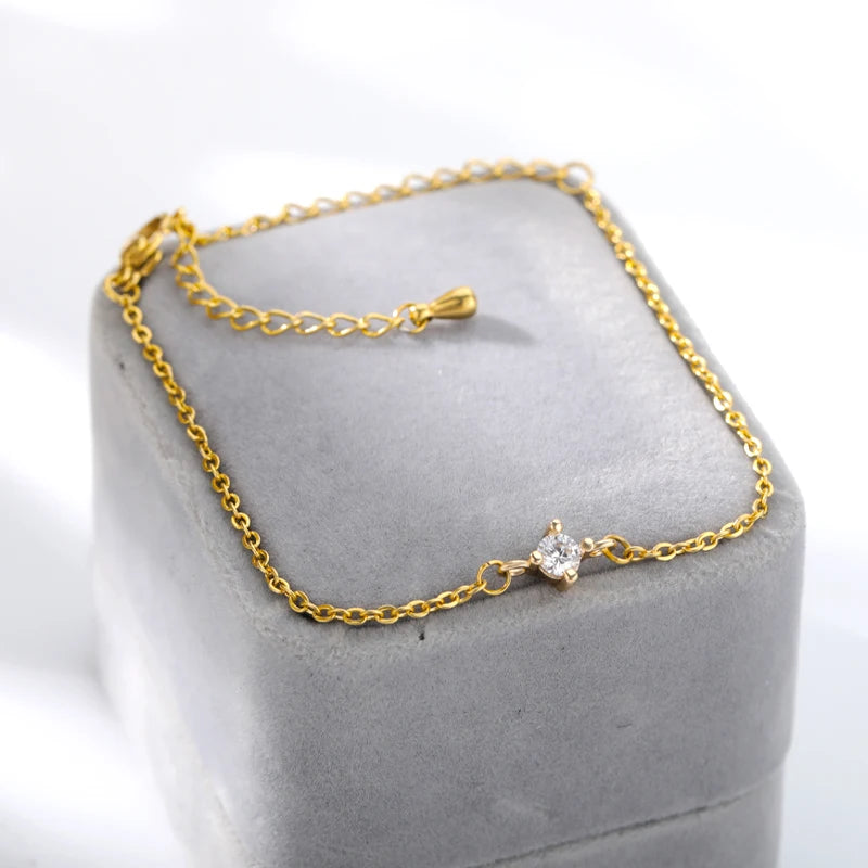Single Zircon Circle Bead Bracelets For Women Stainless Steel Bracelet Summer Jewelry Couple Friends Accessories Gift 2023