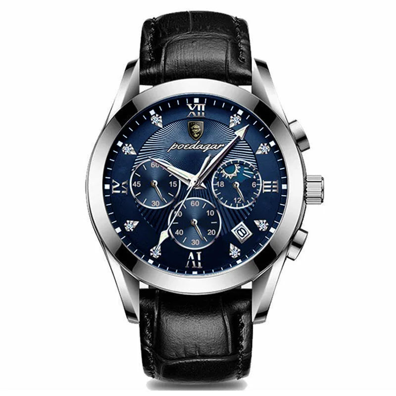 POEDAGAR New Fashion Men Watch Top Brand Luxury Men's Leather Quartz Wristwatch Sports Waterproof Luminous Date Male Clock + Box