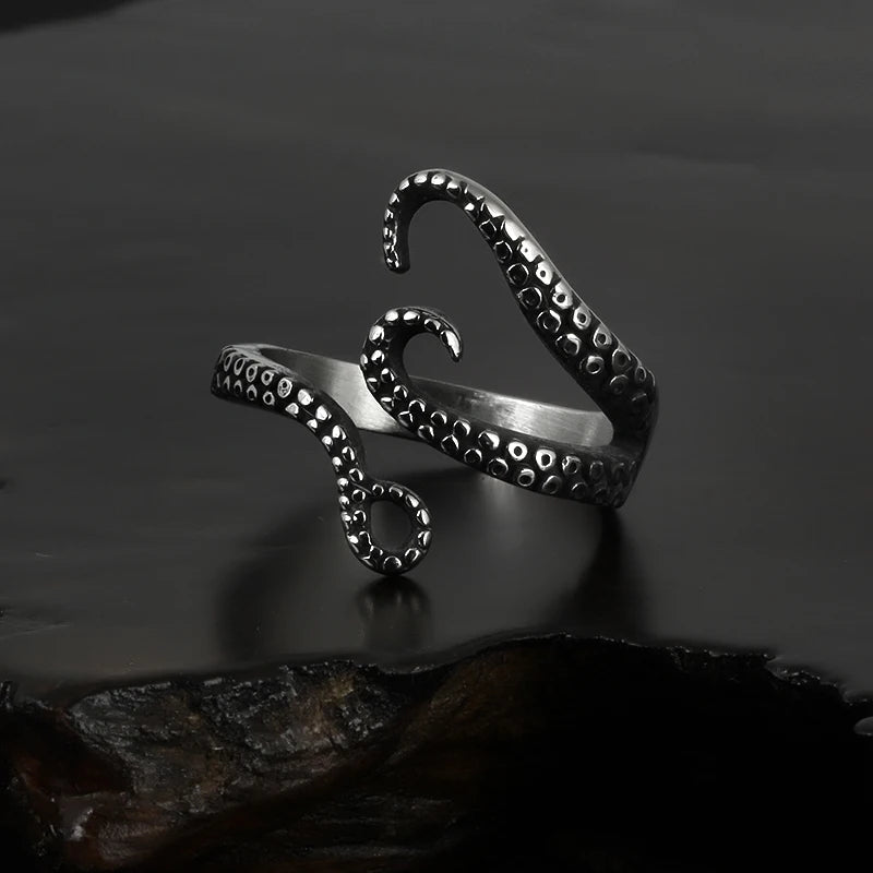 Octopus Feeler Rings Stainless Steel Adjustable Rings for Womens Mens Personality Ring Punk Vintage Rock Party Couple Jewelry