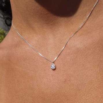 Choker Necklace Point of Light Drop 45 cm Pure 925 Silver