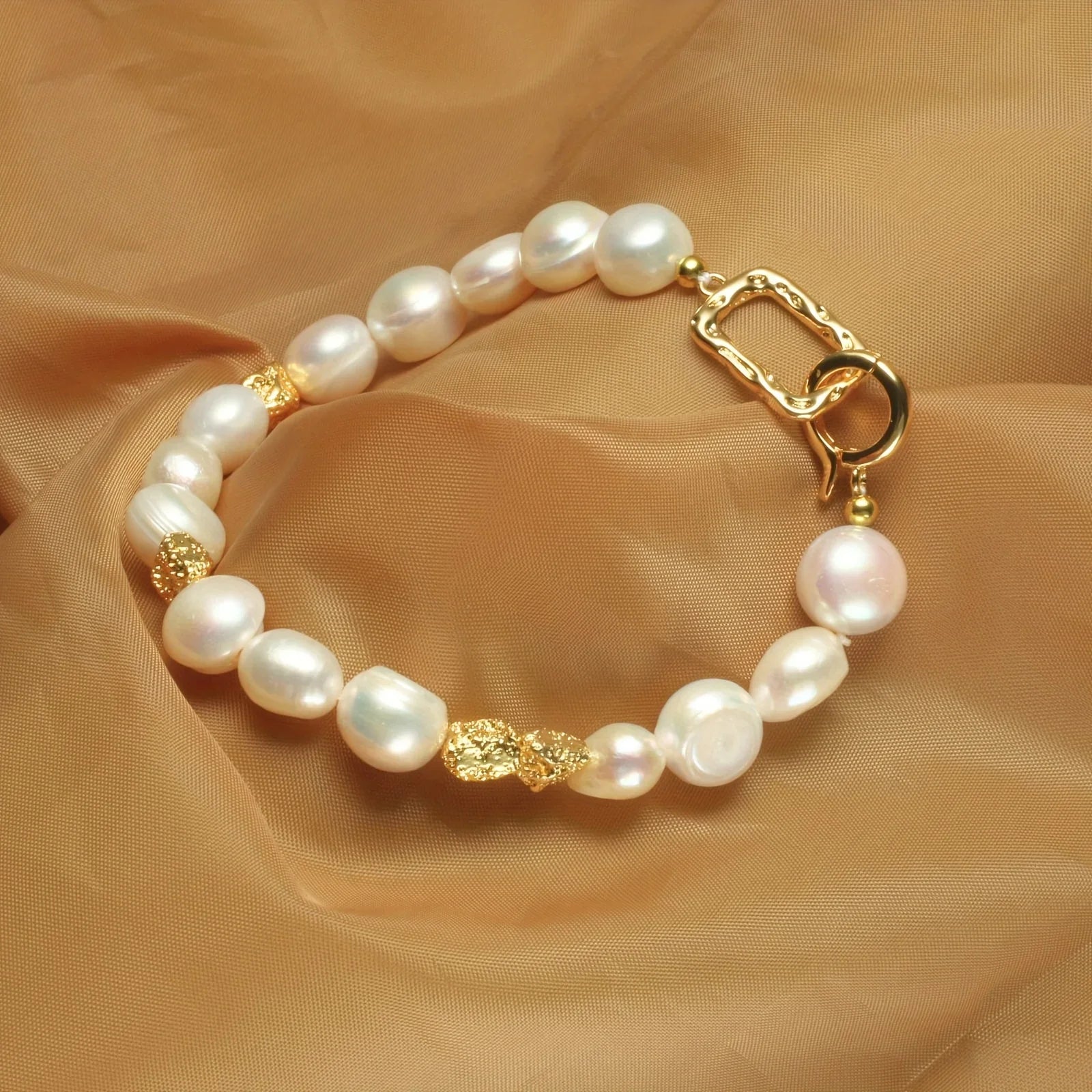 YWYC 8-9mm Baroque Natural Freshwater Pearl Bracelets Geometric Pattern Buckle Women's Hand Bracelet Jewelry Gift Wholesale