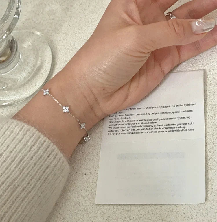 18k Gold Plated Cz Four-leaf Flower Bracelet for Women Girl Dainty Adjustable Link Chain Bracelets Charm Luxury Trend Jewelry