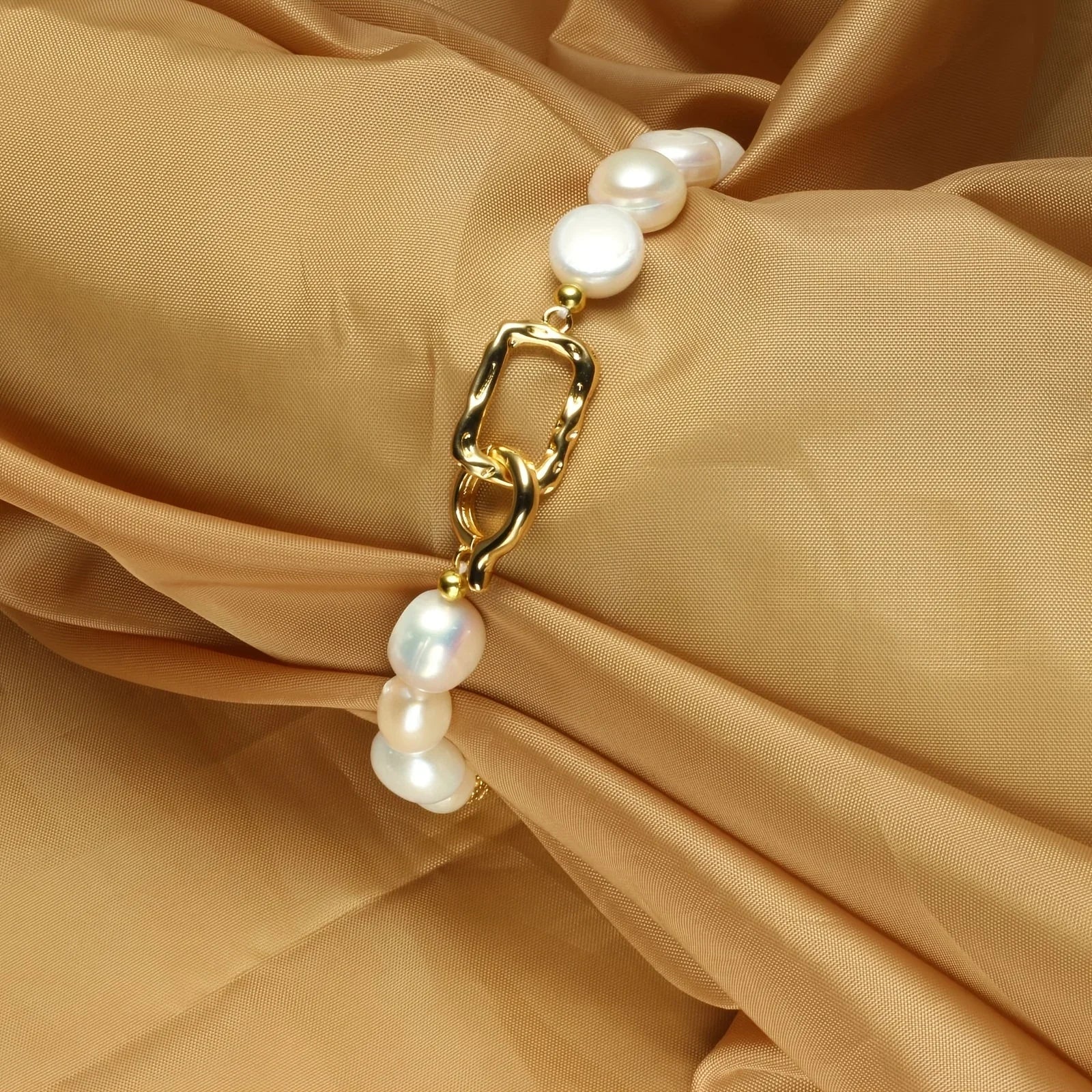 YWYC 8-9mm Baroque Natural Freshwater Pearl Bracelets Geometric Pattern Buckle Women's Hand Bracelet Jewelry Gift Wholesale