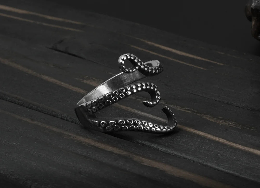 Octopus Feeler Rings Stainless Steel Adjustable Rings for Womens Mens Personality Ring Punk Vintage Rock Party Couple Jewelry