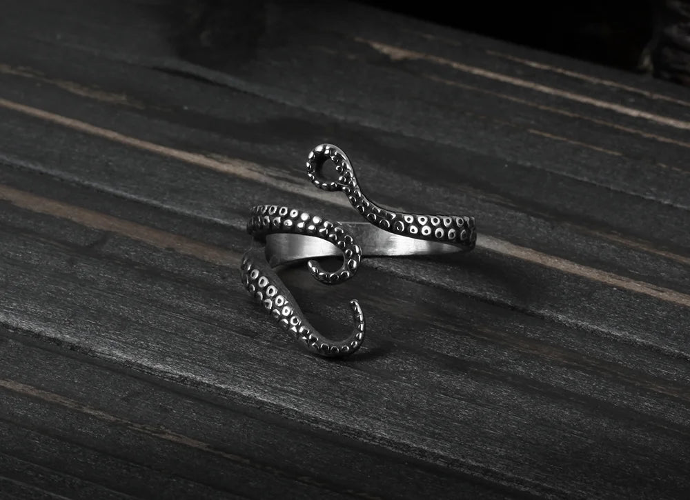 Octopus Feeler Rings Stainless Steel Adjustable Rings for Womens Mens Personality Ring Punk Vintage Rock Party Couple Jewelry