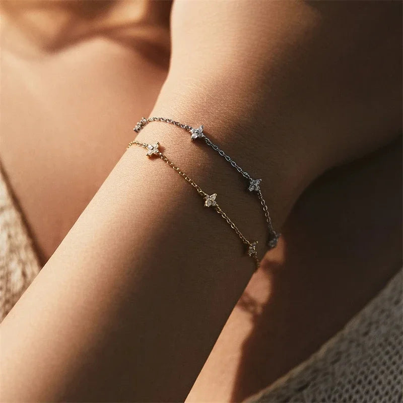 2025 New Crystal Flower Stainless Steel Bracelet Women Fashion Personality Korean Bracelet Jewelry Accessories Anniversary Gift