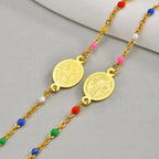 Bohemian Colored Bead Chains Virgin Cross Necklace for Women,Stainless Steel St. Benedict Cross Necklaces,Holy Christian Jewelry
