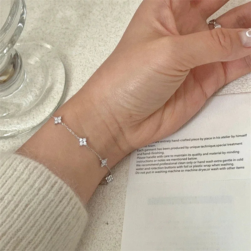 2025 New Crystal Flower Stainless Steel Bracelet Women Fashion Personality Korean Bracelet Jewelry Accessories Anniversary Gift