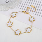 Light Luxury Stainless Steel Hot Sale Black and White Shell Five Leaf Flower Bracelet Simple Woman Fashion Daily Party Jewelry C