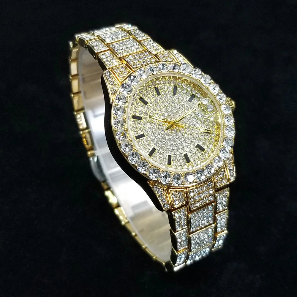 Elegant Full Diamond Female Watches Fashion Silver Round Stainless Steel Quartz Watch Iced Out Shiny Waterproof Gift for Women
