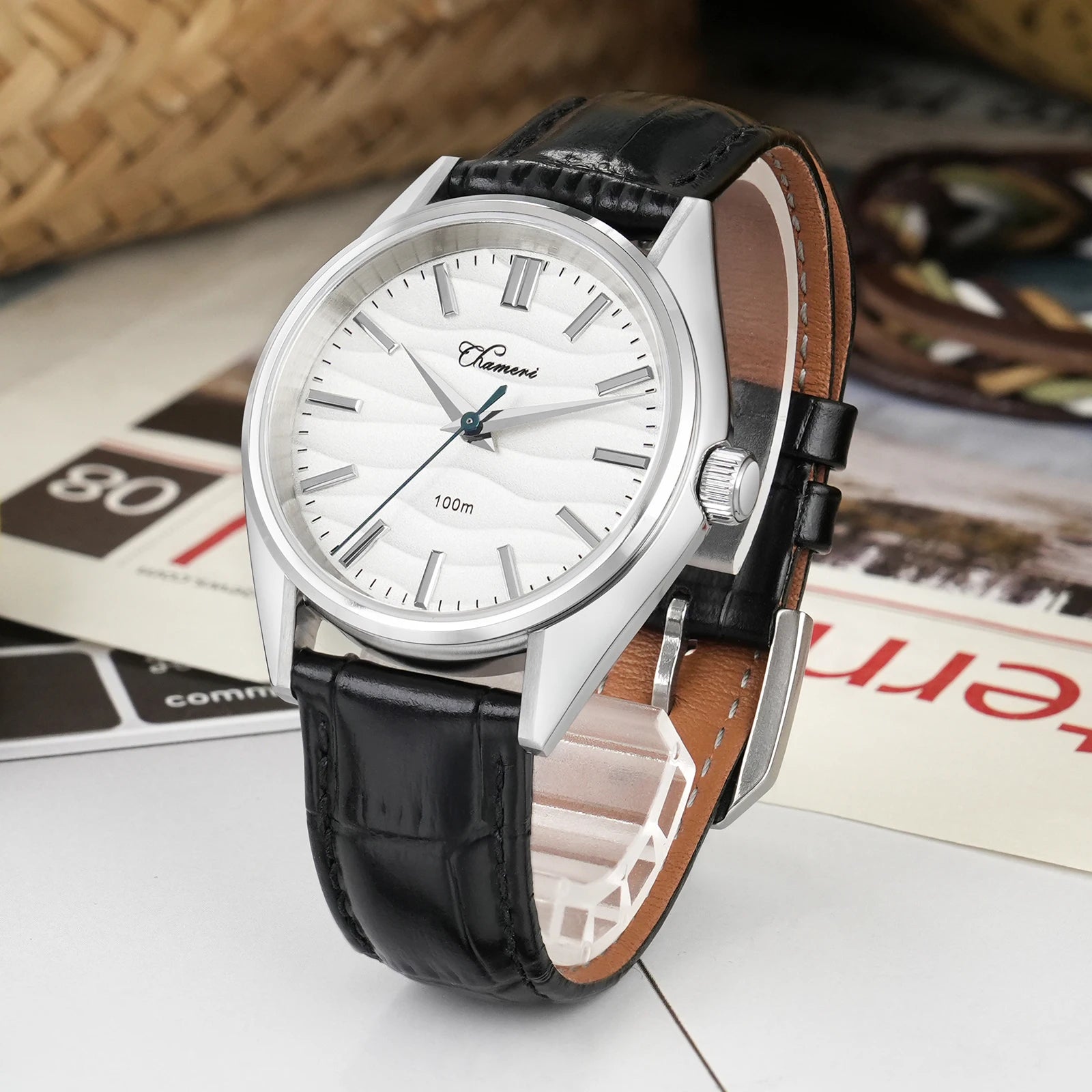 Chameri GS04 Quartz Watch VH31 Sweep Second Movement Couple Watches Sapphire Crystal Waterproof 100m Stainless Steel Wristwatch