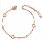 EVISPOL Fashion Stainless Steel Clover Flower Bracelet Set for Women Stylish Gold Color Bangles Earring Piercing Jewelry Gifts