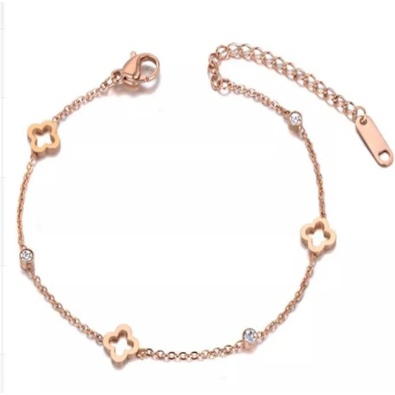 EVISPOL Fashion Stainless Steel Clover Flower Bracelet Set for Women Stylish Gold Color Bangles Earring Piercing Jewelry Gifts
