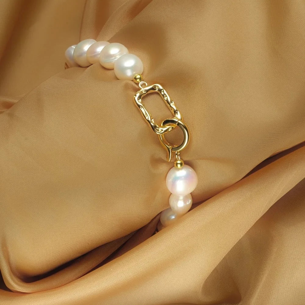 YWYC 8-9mm Baroque Natural Freshwater Pearl Bracelets Geometric Pattern Buckle Women's Hand Bracelet Jewelry Gift Wholesale