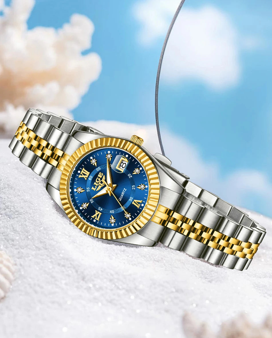 LIGE Fashion Woman Watch Stainless Steel Waterproof Auto Date Elegant Ladies Wristwatch Luxury Original Quartz Watch for Women