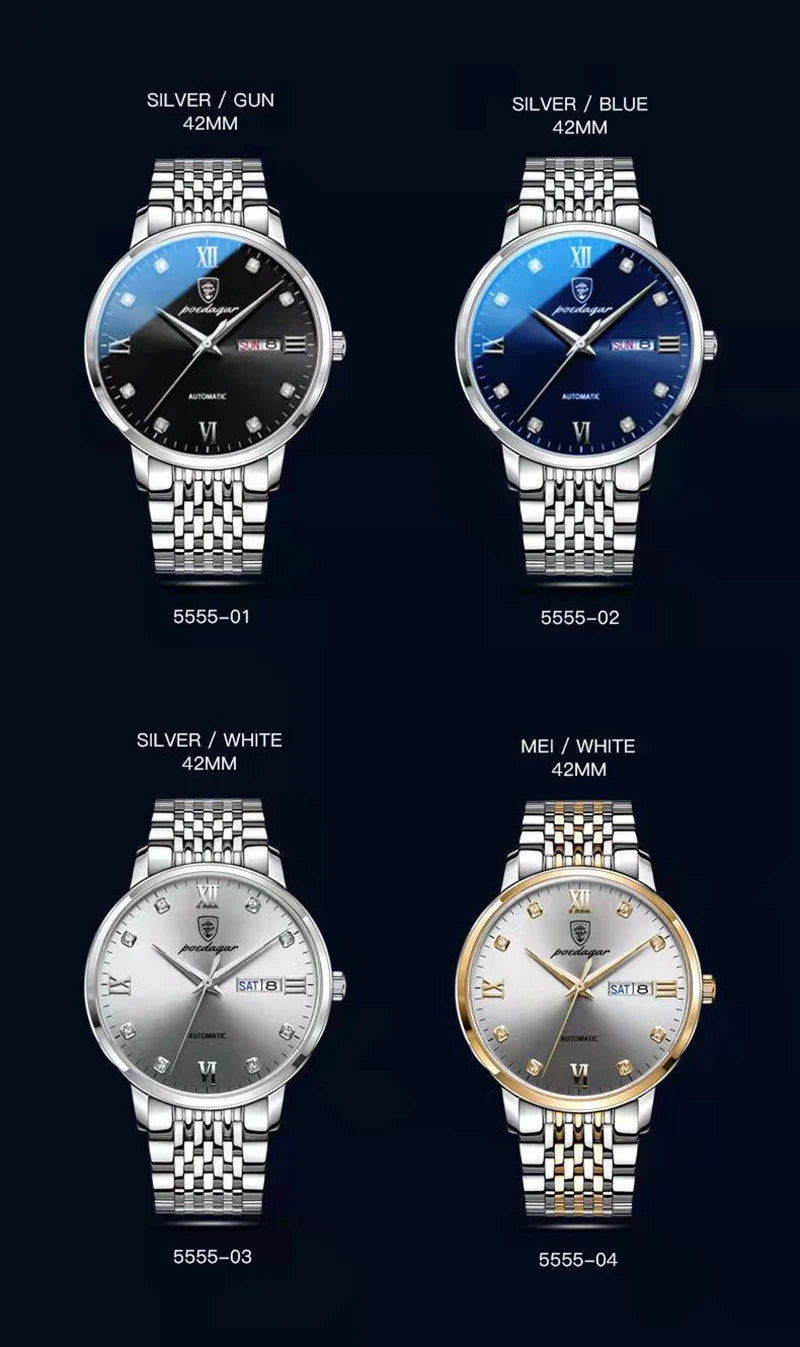 POEDAGAR Stainless Steel Men Quartz Wristwatch Waterproof Luxury Brand Fashion Sport Luminous Mens Watches Calendar Gifts Clocks