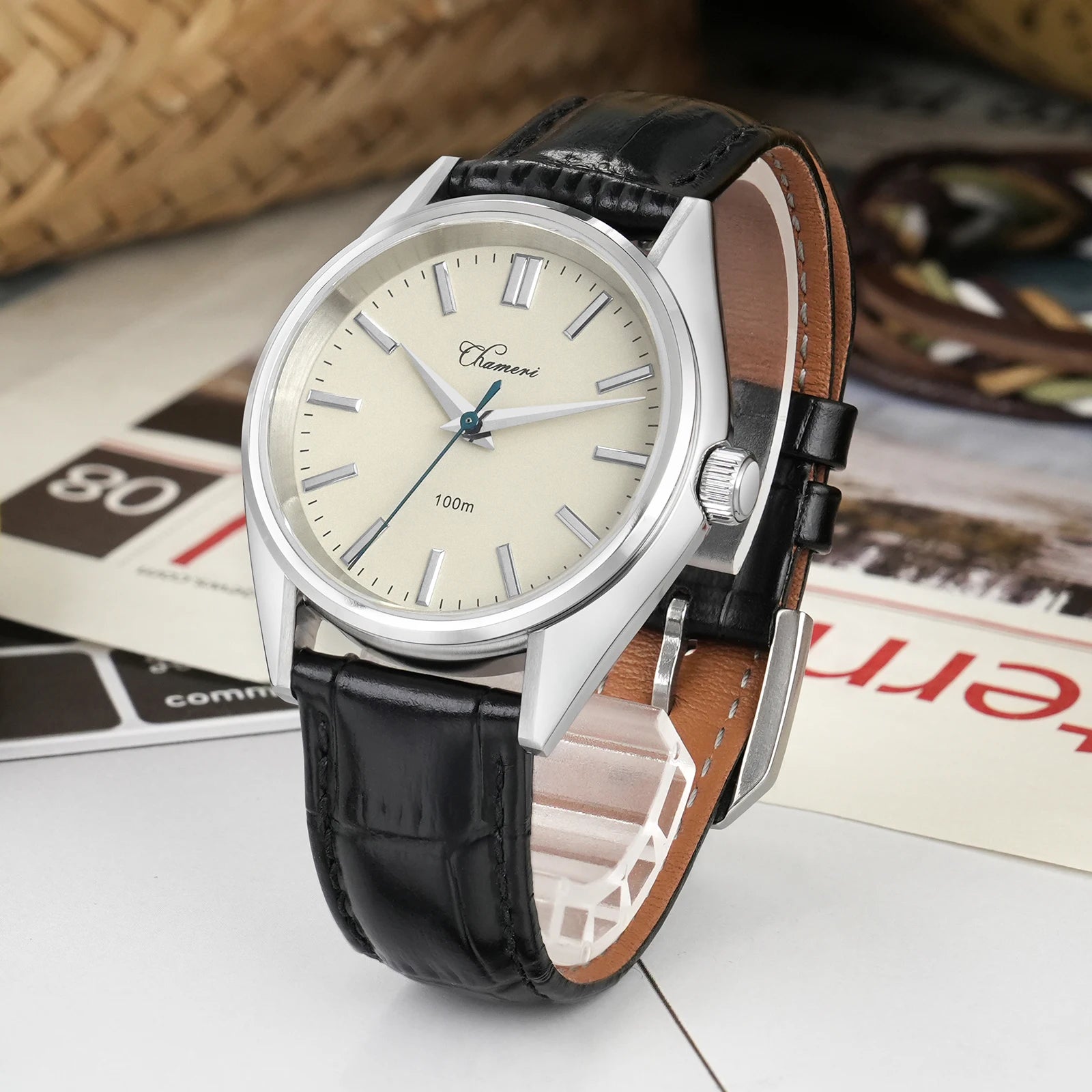 Chameri GS04 Quartz Watch VH31 Sweep Second Movement Couple Watches Sapphire Crystal Waterproof 100m Stainless Steel Wristwatch