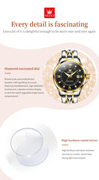 OLEVS Elegant Luxury Watches for Women Original Stainless Steel Calendar Luminous Waterproof Quartz Fashion Trend Ladies Watch