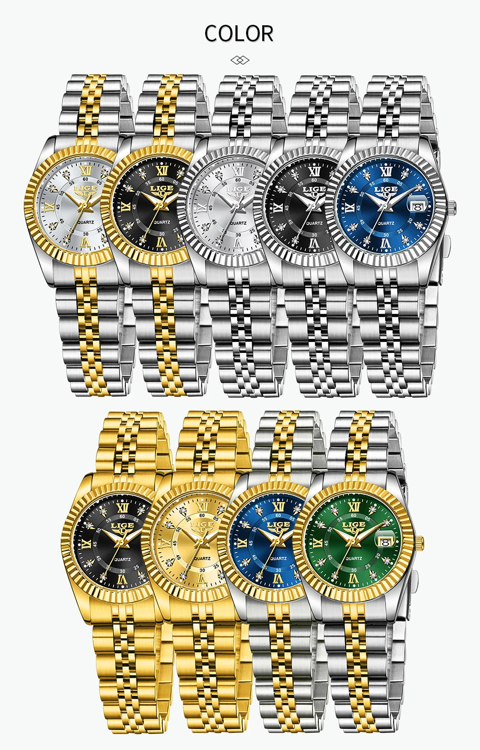 LIGE Fashion Woman Watch Stainless Steel Waterproof Auto Date Elegant Ladies Wristwatch Luxury Original Quartz Watch for Women