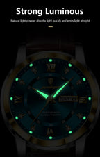POEDAGAR Luxury Man Wristwatch Waterproof Luminous Date Week Leather Watch For Men Sports Quartz Men's Watches Male Clock Reloj