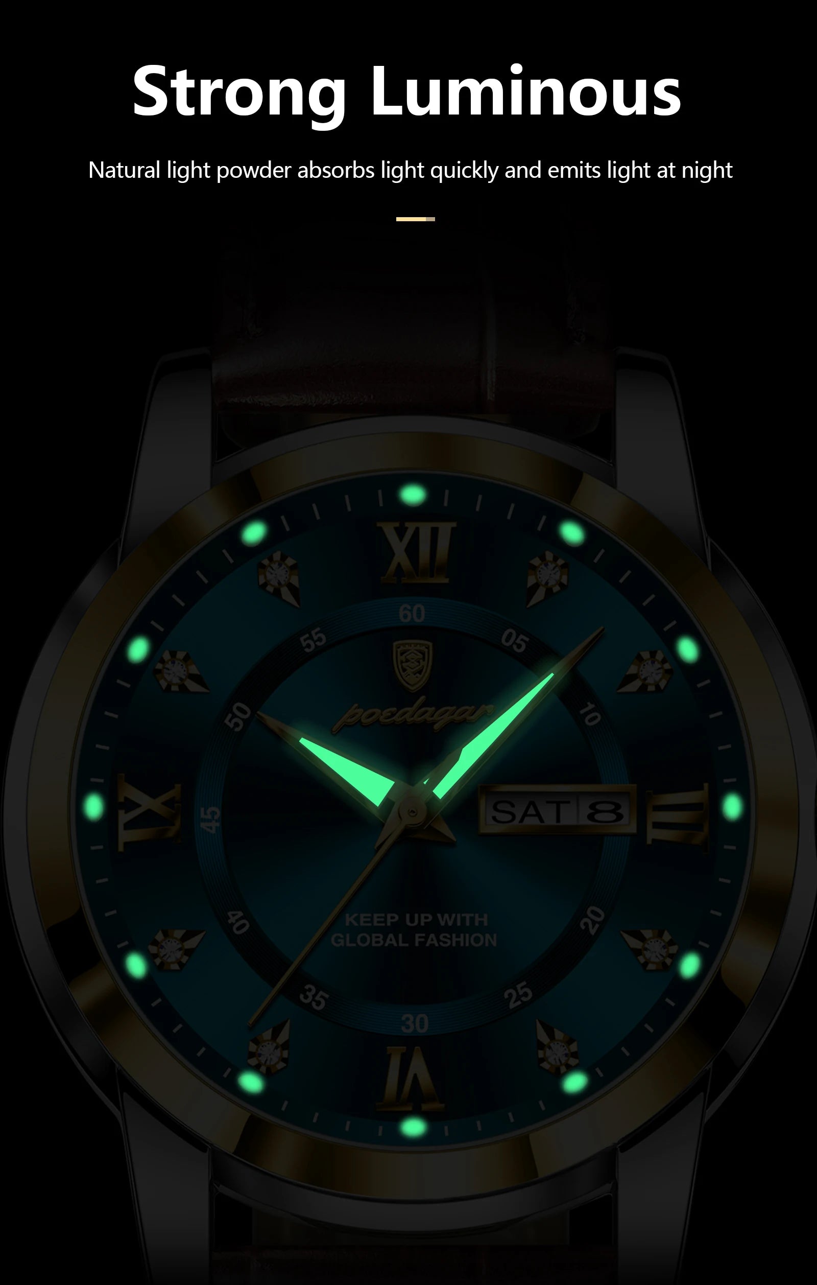 POEDAGAR Luxury Man Wristwatch Waterproof Luminous Date Week Leather Watch For Men Sports Quartz Men's Watches Male Clock Reloj