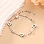 EVISPOL Fashion Stainless Steel Clover Flower Bracelet Set for Women Stylish Gold Color Bangles Earring Piercing Jewelry Gifts