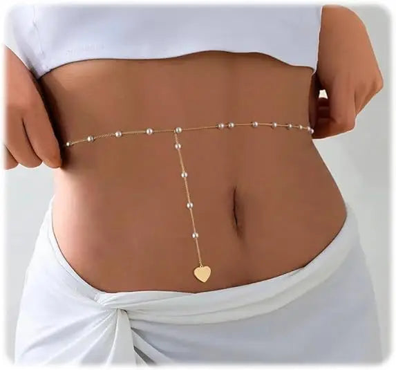 Waterproof Waist Chains for Women 14K Gold Plated STAINLESS STEEL Layered Cuban Pearl Satellite Beads Belly Belt Body Jewelry