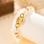Statement Gold Plated Pearl Beaded Bracelets for Women, Waterproof Link Handmade Wristband Trendy Jewelry