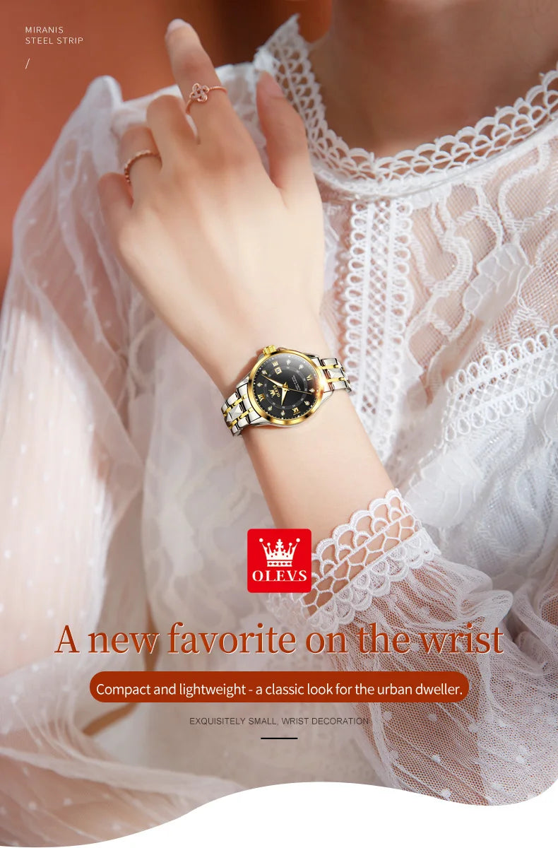 OLEVS Elegant Luxury Watches for Women Original Stainless Steel Calendar Luminous Waterproof Quartz Fashion Trend Ladies Watch