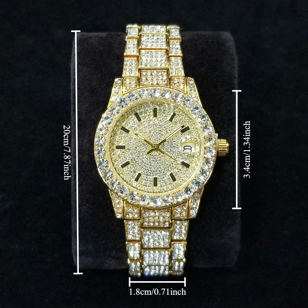 Elegant Full Diamond Female Watches Fashion Silver Round Stainless Steel Quartz Watch Iced Out Shiny Waterproof Gift for Women